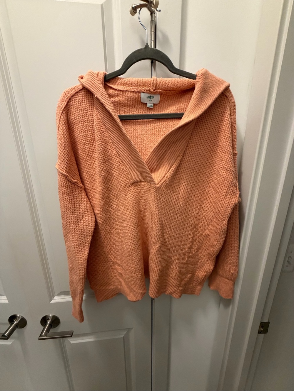 Aerie Relaxed V-Neck Cozy Hooded Sweater in Peach